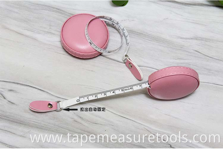 Wholesale promotional leather round tailor tape measure soft sewing tape measure body pink measuring tape
